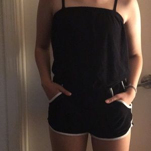Black velvet romper with pockets